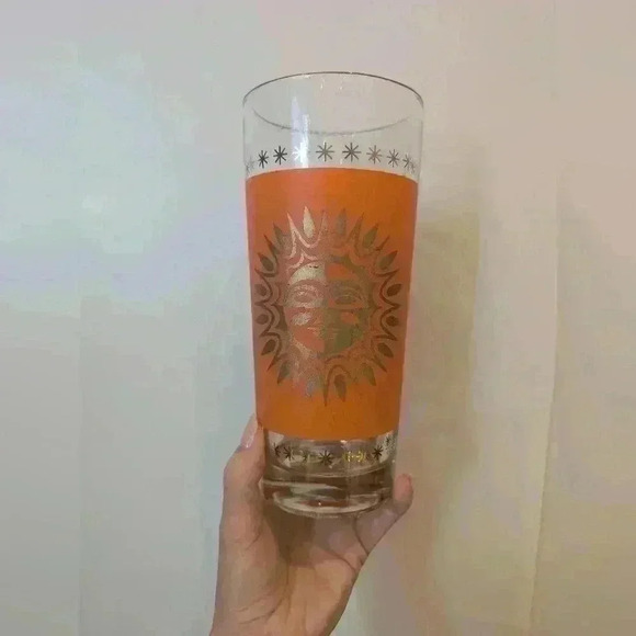 Vintage Celestial Sun Atomic 24K Gold Jeanette  Highball Glasses MCM - Picture 1 of 11